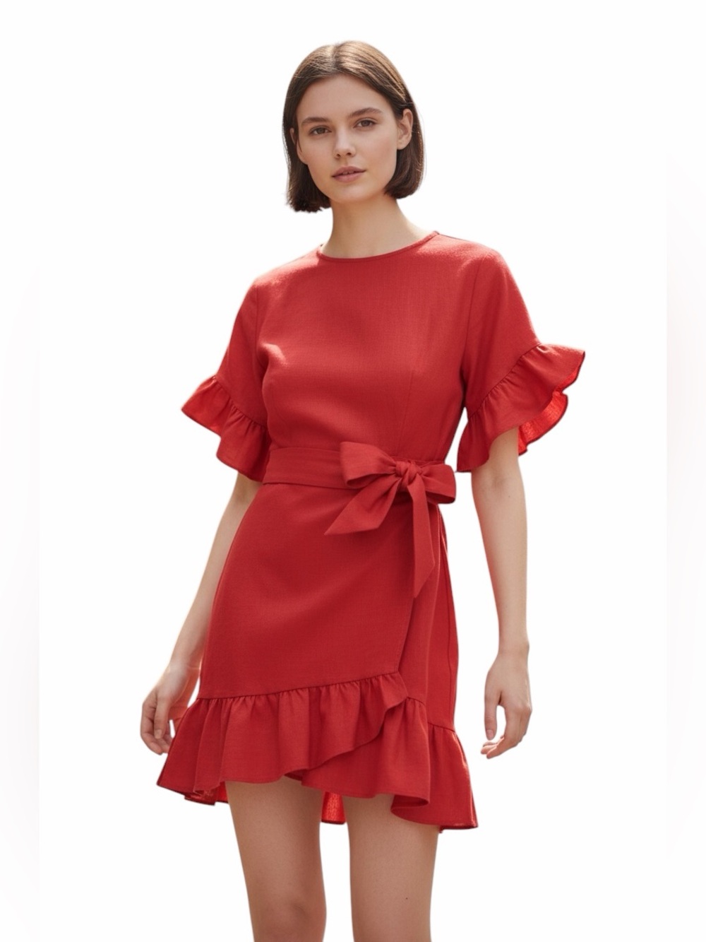 SOCIALITE NEW RED LINEN WRAP DRESS.